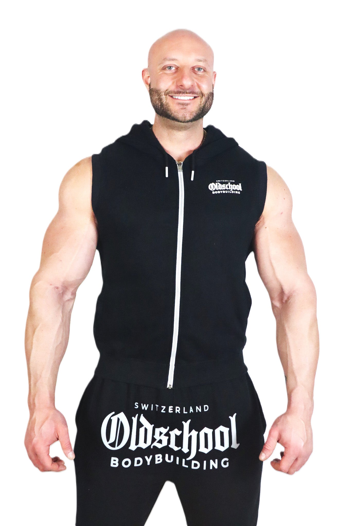 CLASSIC HOODED TANK ZIP HOODIE SCHWARZ/WEISS